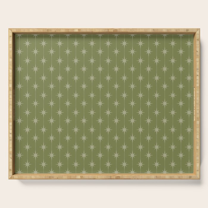 Mid Century Modern Stars and Dots Pattern in Olive Green Serving Tray Gallery Image 1