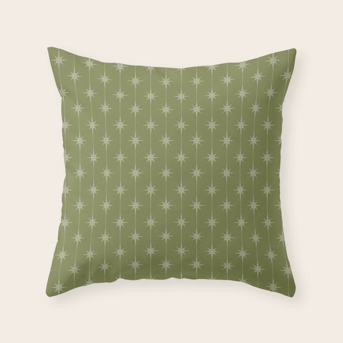 Mid Century Modern Stars and Dots Pattern in Olive Green Throw Pillow Gallery Image 6