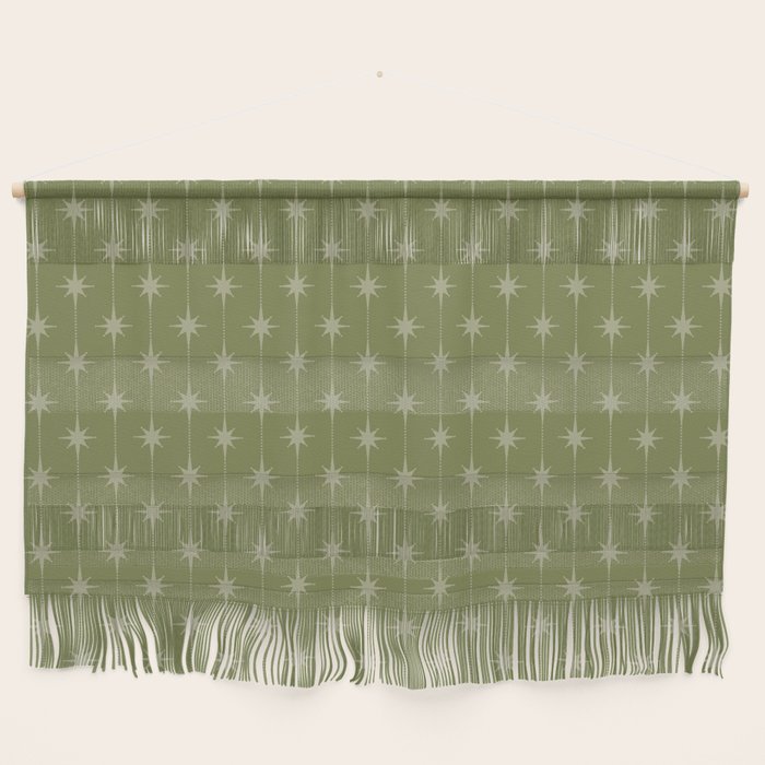 Mid Century Modern Stars and Dots Pattern in Olive Green Wall Hanging Gallery Image 1