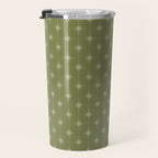 Mid Century Modern Stars and Dots Pattern in Olive Green Travel Mug Gallery Image 3