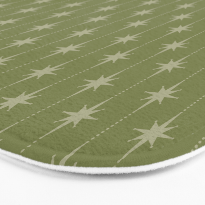 Mid Century Modern Stars and Dots Pattern in Olive Green Bath Mat Gallery Image 3