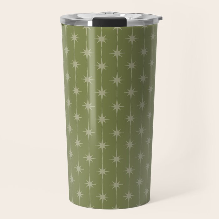 Mid Century Modern Stars and Dots Pattern in Olive Green Travel Mug Gallery Image 1