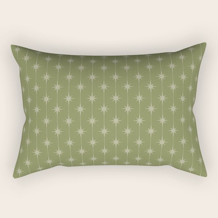 Mid Century Modern Stars and Dots Pattern in Olive Green Rectangular Pillow Gallery Image 2