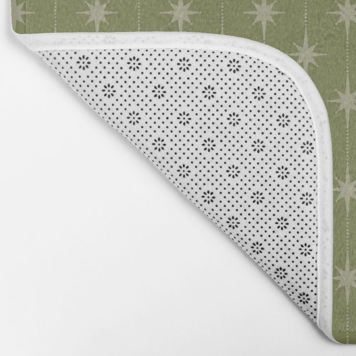 Mid Century Modern Stars and Dots Pattern in Olive Green Bath Mat Gallery Image 2