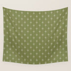 Mid Century Modern Stars and Dots Pattern in Olive Green Wall Tapestry Gallery Image 4