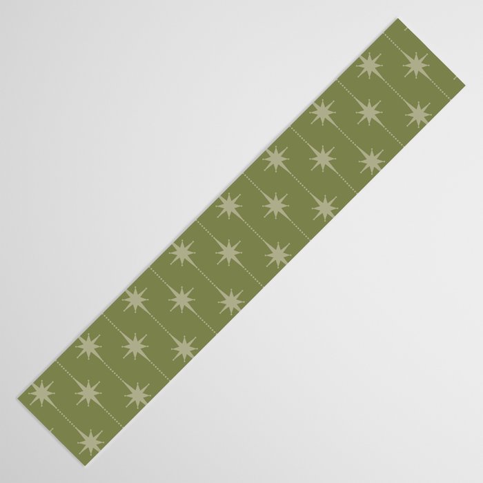Mid Century Modern Stars and Dots Pattern in Olive Green Table Runner Gallery Image 3