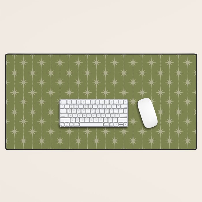 Mid Century Modern Stars and Dots Pattern in Olive Green Desk Mat Gallery Image 1