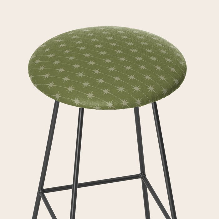 Mid Century Modern Stars and Dots Pattern in Olive Green Stool Gallery Image 2