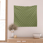 Mid Century Modern Stars and Dots Pattern in Olive Green Wall Tapestry Gallery Image 2
