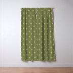 Mid Century Modern Stars and Dots Pattern in Olive Green Window Curtain Gallery Image 3