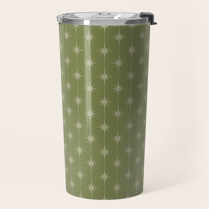 Mid Century Modern Stars and Dots Pattern in Olive Green Travel Mug Gallery Image 2