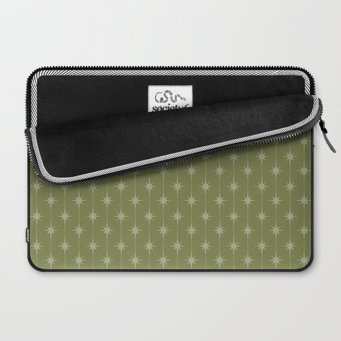 Mid Century Modern Stars and Dots Pattern in Olive Green Laptop Sleeve Gallery Image 2