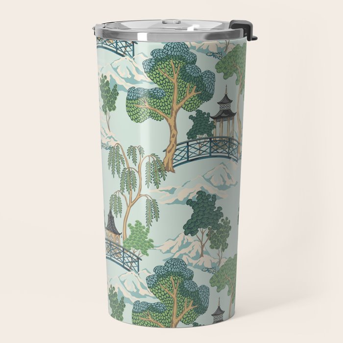 Vintage Chinoiserie Summer Pagoda Bridge Garden Landscape Travel Mug Gallery Image 2