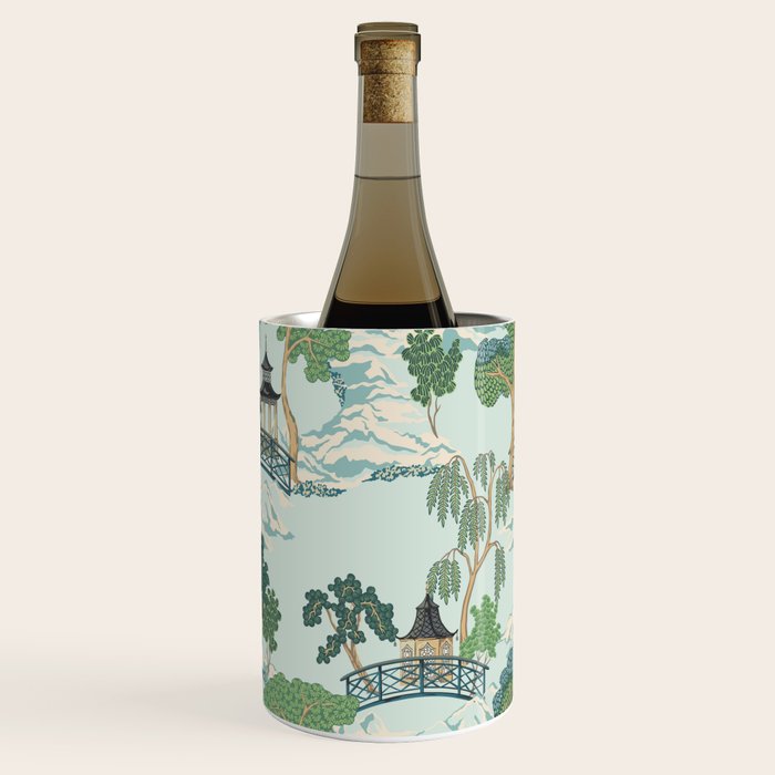 Vintage Chinoiserie Summer Pagoda Bridge Garden Landscape Wine Chiller Gallery Image 1