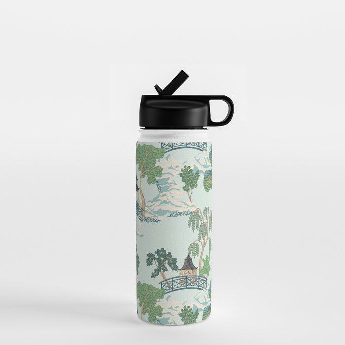 Vintage Chinoiserie Summer Pagoda Bridge Garden Landscape Water Bottle Gallery Image 1
