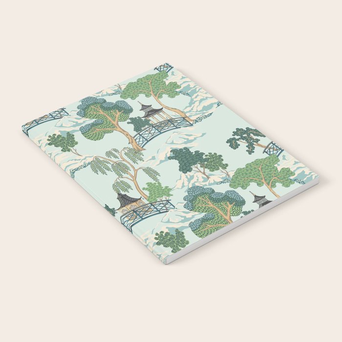 Vintage Chinoiserie Summer Pagoda Bridge Garden Landscape Notebook Gallery Image 1