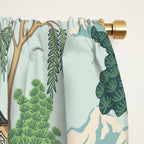 Vintage Chinoiserie Summer Pagoda Bridge Garden Landscape Window Curtain Gallery Image 2