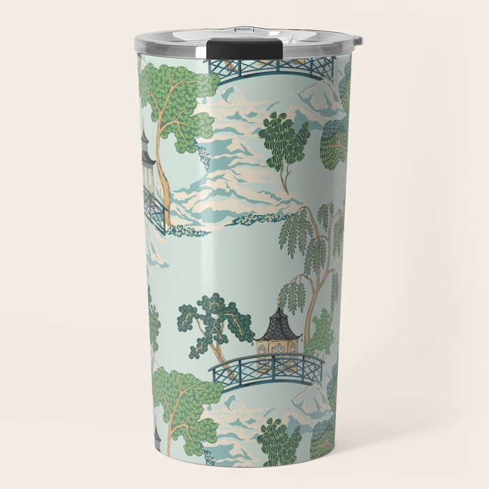 Vintage Chinoiserie Summer Pagoda Bridge Garden Landscape Travel Mug Gallery Image 1
