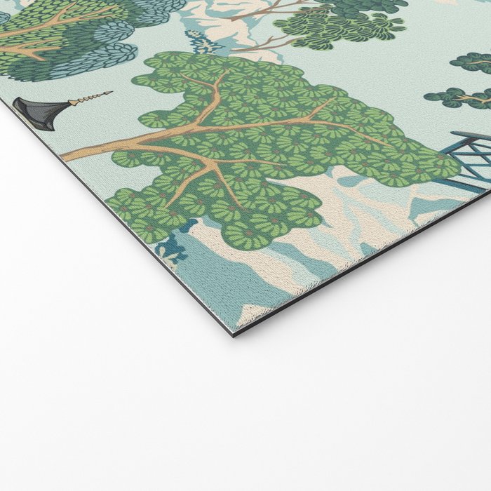 Vintage Chinoiserie Summer Pagoda Bridge Garden Landscape Welcome Mat Gallery Image 2