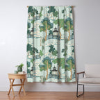 Vintage Chinoiserie Summer Pagoda Bridge Garden Landscape Window Curtain Gallery Image 5