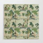 Vintage Chinoiserie Summer Pagoda Bridge Garden Landscape Wood Wall Art Gallery Image 1