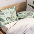 Vintage Chinoiserie Summer Pagoda Bridge Garden Landscape Pillow Sham Gallery Image 2