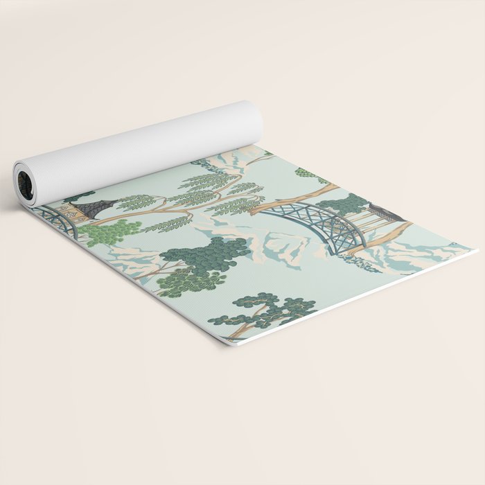 Vintage Chinoiserie Summer Pagoda Bridge Garden Landscape Yoga Mat Gallery Image 2