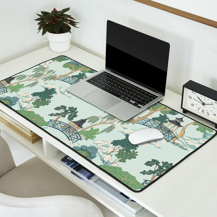 Vintage Chinoiserie Summer Pagoda Bridge Garden Landscape Desk Mat Gallery Image 2