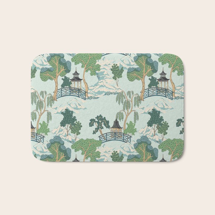 Vintage Chinoiserie Summer Pagoda Bridge Garden Landscape Bath Mat Gallery Image 1