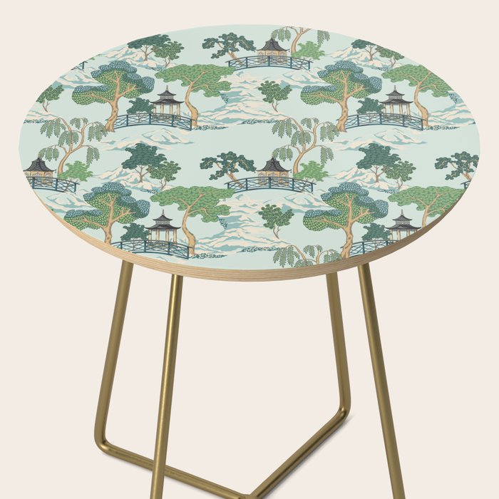 Vintage Chinoiserie Summer Pagoda Bridge Garden Landscape Side Table Gallery Image 2
