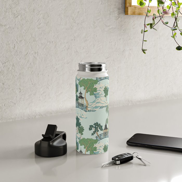 Vintage Chinoiserie Summer Pagoda Bridge Garden Landscape Water Bottle Gallery Image 4