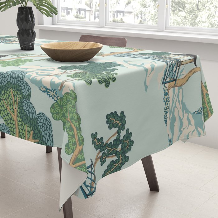 Vintage Chinoiserie Summer Pagoda Bridge Garden Landscape Tablecloth Gallery Image 3