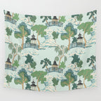Vintage Chinoiserie Summer Pagoda Bridge Garden Landscape Wall Tapestry Gallery Image 4