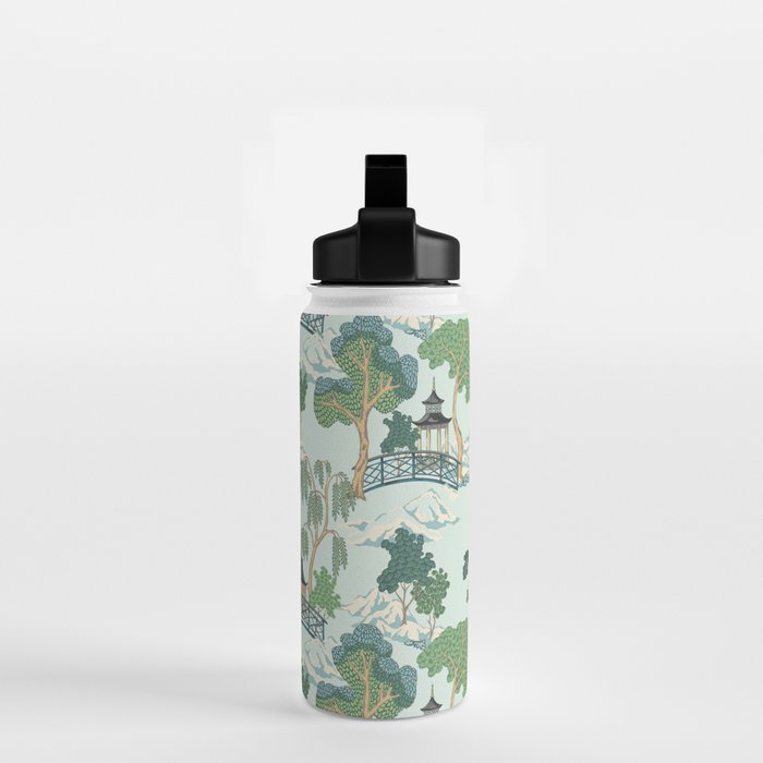 Vintage Chinoiserie Summer Pagoda Bridge Garden Landscape Water Bottle Gallery Image 2