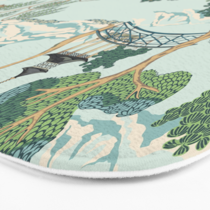 Vintage Chinoiserie Summer Pagoda Bridge Garden Landscape Bath Mat Gallery Image 3
