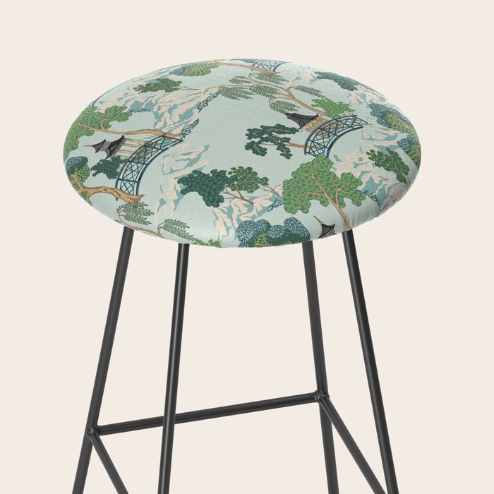 Vintage Chinoiserie Summer Pagoda Bridge Garden Landscape Stool Gallery Image 2