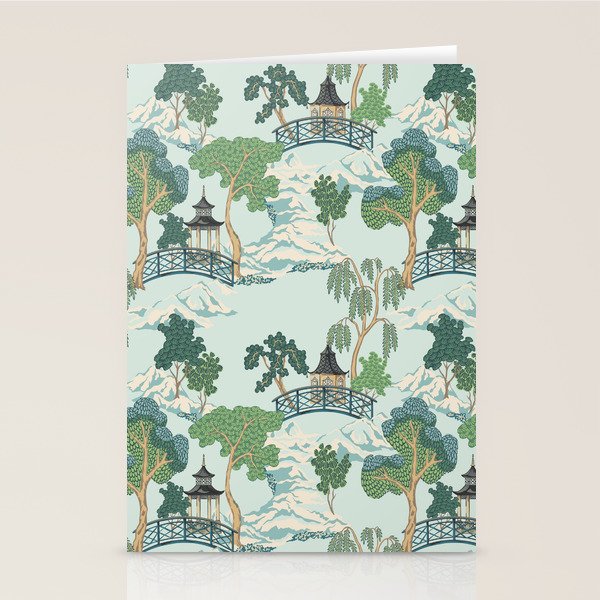 Vintage Chinoiserie Summer Pagoda Bridge Garden Landscape Stationery Card Gallery Image 2