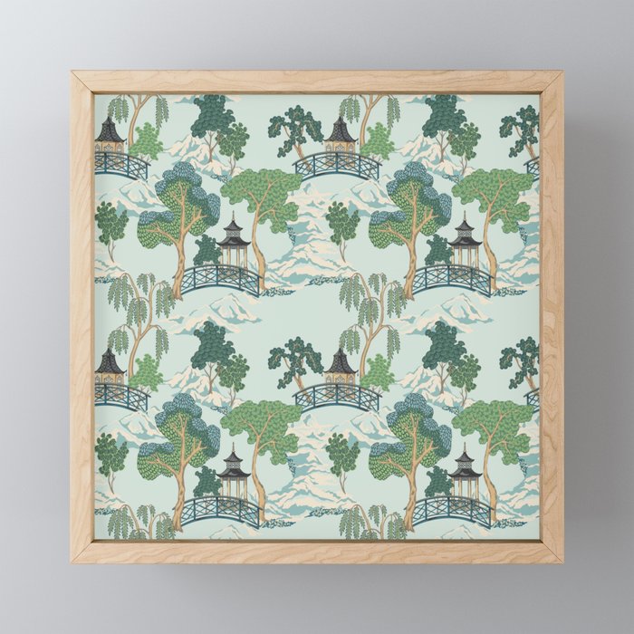 Vintage Chinoiserie Summer Pagoda Bridge Garden Landscape Mini Art Print Gallery Image 1