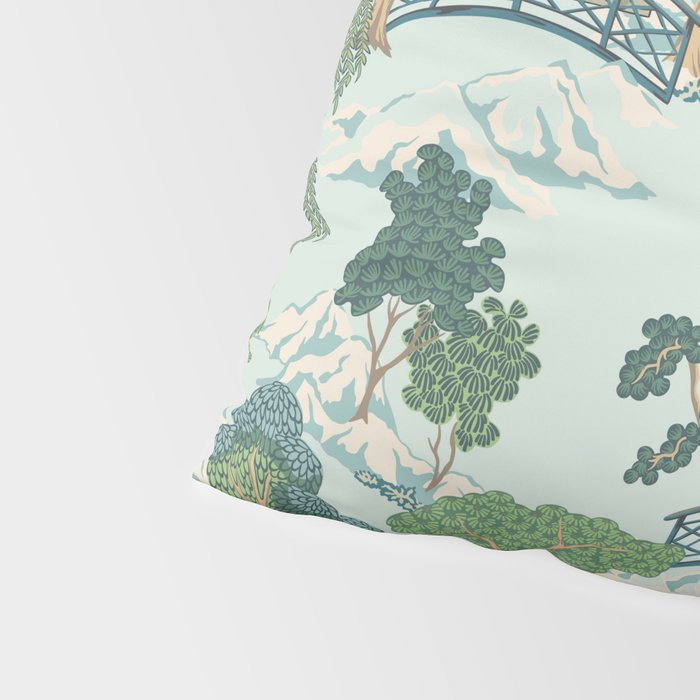Vintage Chinoiserie Summer Pagoda Bridge Garden Landscape Pillow Sham Gallery Image 4
