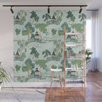 Vintage Chinoiserie Summer Pagoda Bridge Garden Landscape Wall Mural Gallery Image 1