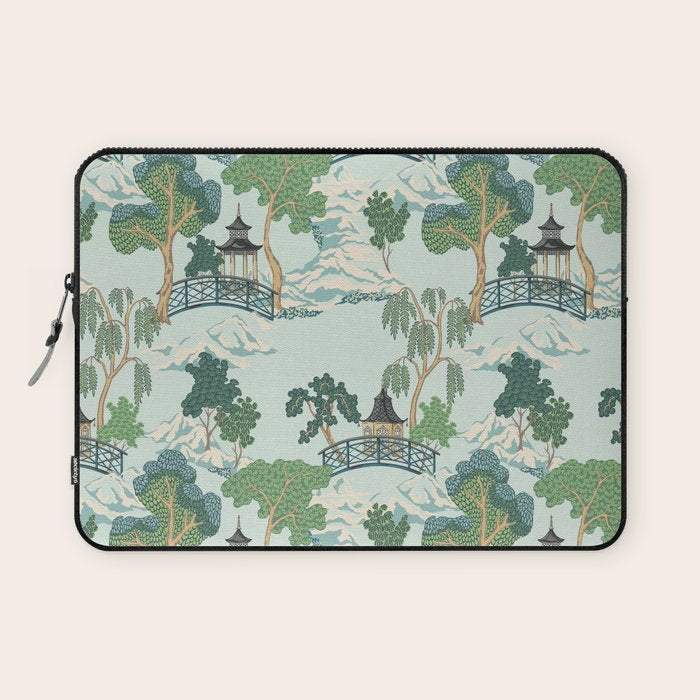 Vintage Chinoiserie Summer Pagoda Bridge Garden Landscape Laptop Sleeve Gallery Image 1