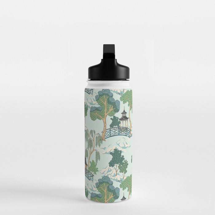 Vintage Chinoiserie Summer Pagoda Bridge Garden Landscape Water Bottle Gallery Image 3