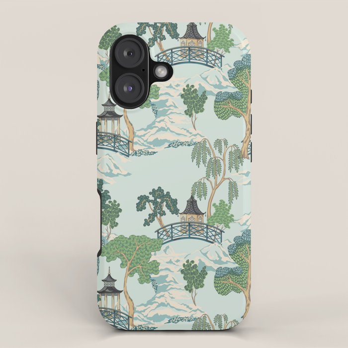 Vintage Chinoiserie Summer Pagoda Bridge Garden Landscape iPhone Case Gallery Image 1