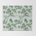 Vintage Chinoiserie Summer Pagoda Bridge Garden Landscape Throw Blanket Gallery Image 2