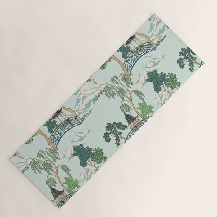 Vintage Chinoiserie Summer Pagoda Bridge Garden Landscape Yoga Mat Gallery Image 1