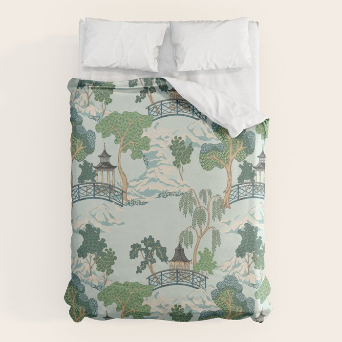 Vintage Chinoiserie Summer Pagoda Bridge Garden Landscape Duvet Cover Gallery Image 6