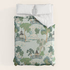 Vintage Chinoiserie Summer Pagoda Bridge Garden Landscape Duvet Cover Gallery Image 6