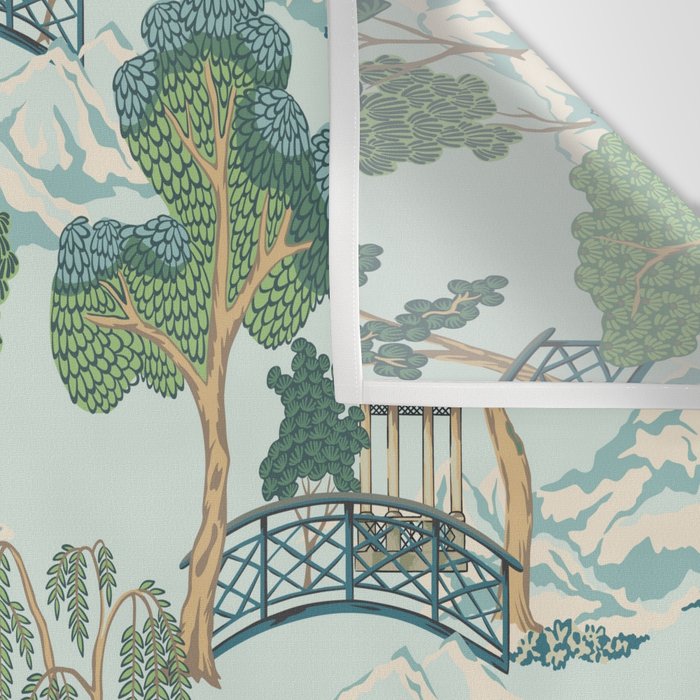 Vintage Chinoiserie Summer Pagoda Bridge Garden Landscape Wall Tapestry Gallery Image 3