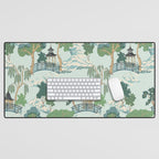 Vintage Chinoiserie Summer Pagoda Bridge Garden Landscape Desk Mat Gallery Image 1