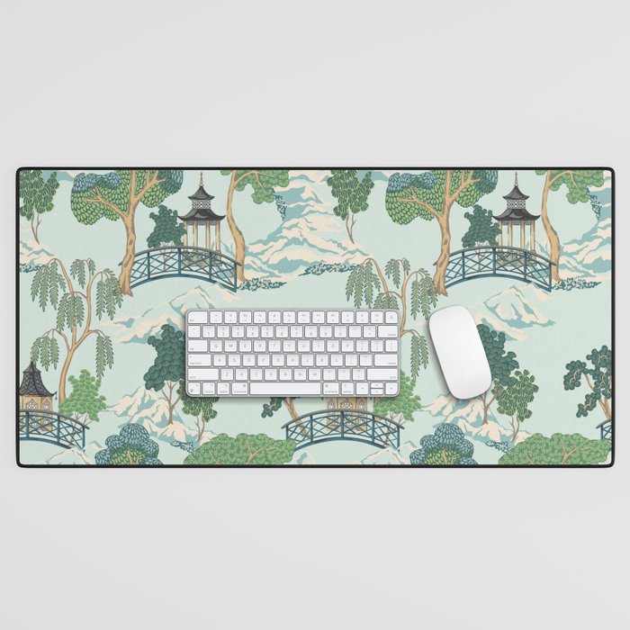 Vintage Chinoiserie Summer Pagoda Bridge Garden Landscape Desk Mat Gallery Image 1